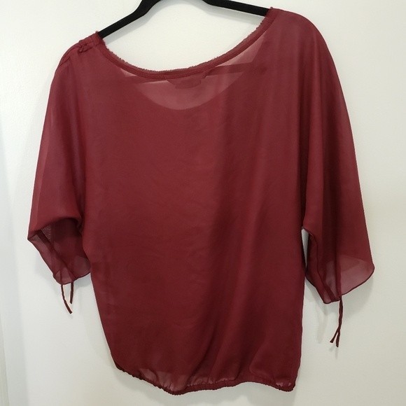 Sheer, blouse, quarter sleeve, garnet - Picture 2 of 10